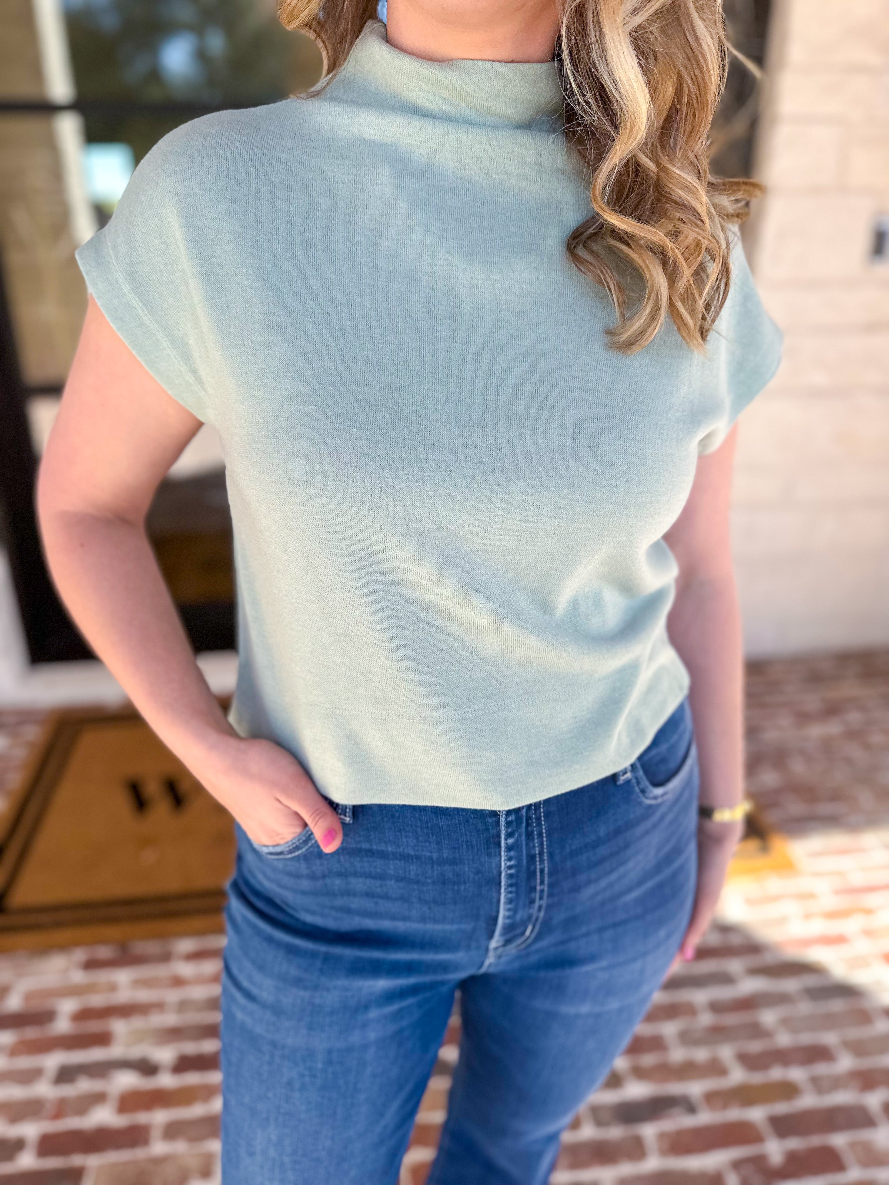 Soft Bloom Everyday Knit Top - Mint-230 Sweaters/Cardis-ENTRO-July & June Women's Fashion Boutique Located in San Antonio, Texas