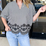 Floral Crochet Oversized Blouse - Black-200 Fashion Blouses-ENTRO-July & June Women's Fashion Boutique Located in San Antonio, Texas