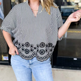 Floral Crochet Oversized Blouse - Black-200 Fashion Blouses-ENTRO-July & June Women's Fashion Boutique Located in San Antonio, Texas