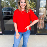 The Ella Knit Sweater Top - Red-230 Sweaters/Cardis-JODIFL-July & June Women's Fashion Boutique Located in San Antonio, Texas