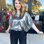 Celebration Blouse - Chrome-200 Fashion Blouses-ENTRO-July & June Women's Fashion Boutique Located in San Antonio, Texas