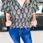 Mint & Mocha Blouse-200 Fashion Blouses-ENTRO-July & June Women's Fashion Boutique Located in San Antonio, Texas
