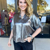 Celebration Blouse - Chrome-200 Fashion Blouses-ENTRO-July & June Women's Fashion Boutique Located in San Antonio, Texas