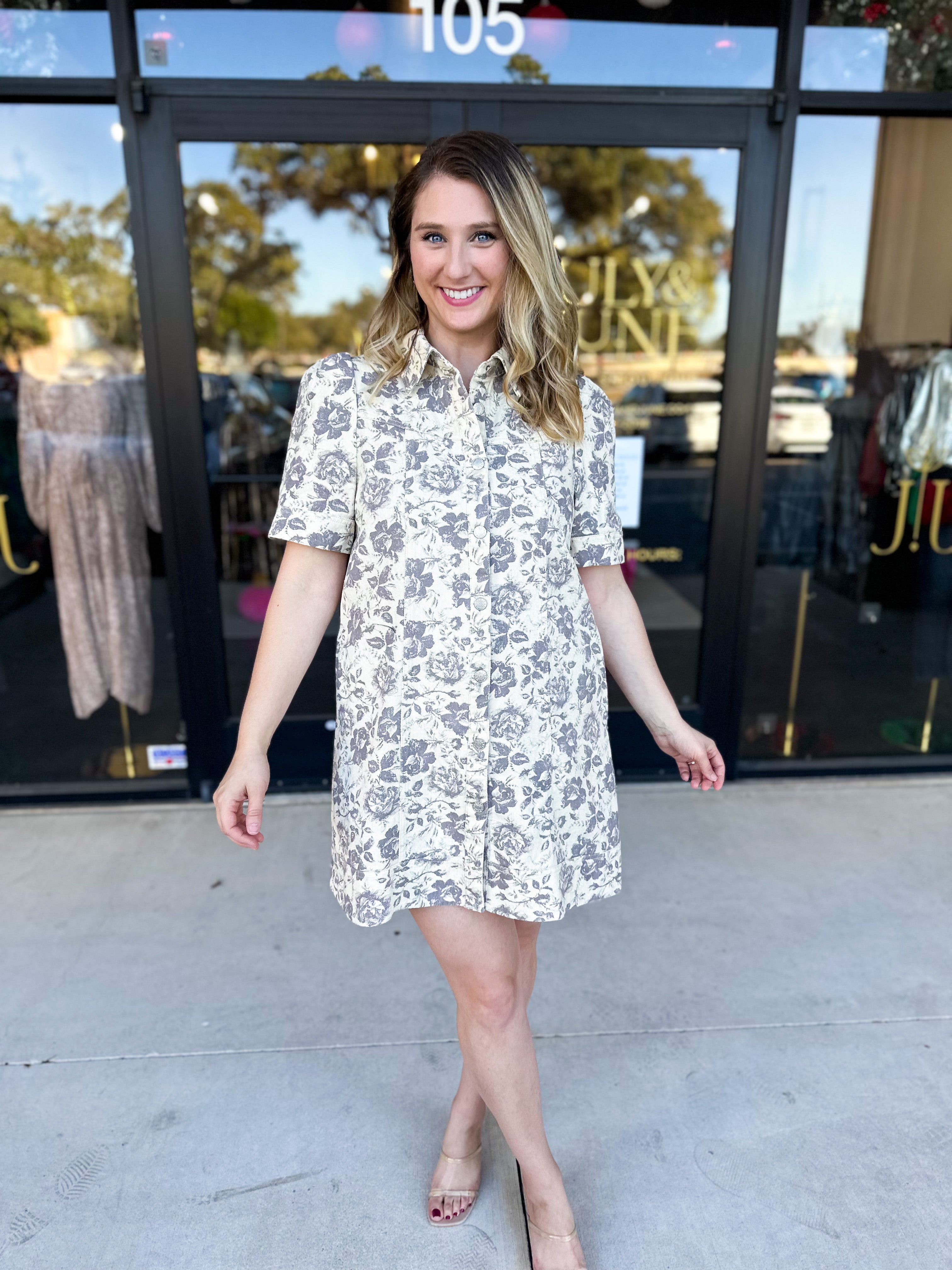 The Rosie Denim Mini Dress - Taupe-510 Mini-ENTRO-July & June Women's Fashion Boutique Located in San Antonio, Texas