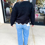 Scalloped Edges Sweater - Black-230 Sweaters/Cardis-ENTRO-July & June Women's Fashion Boutique Located in San Antonio, Texas