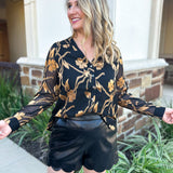 Current Air - Golden Floral Blouse-200 Fashion Blouses-CURRENT AIR CLOTHING-July & June Women's Fashion Boutique Located in San Antonio, Texas