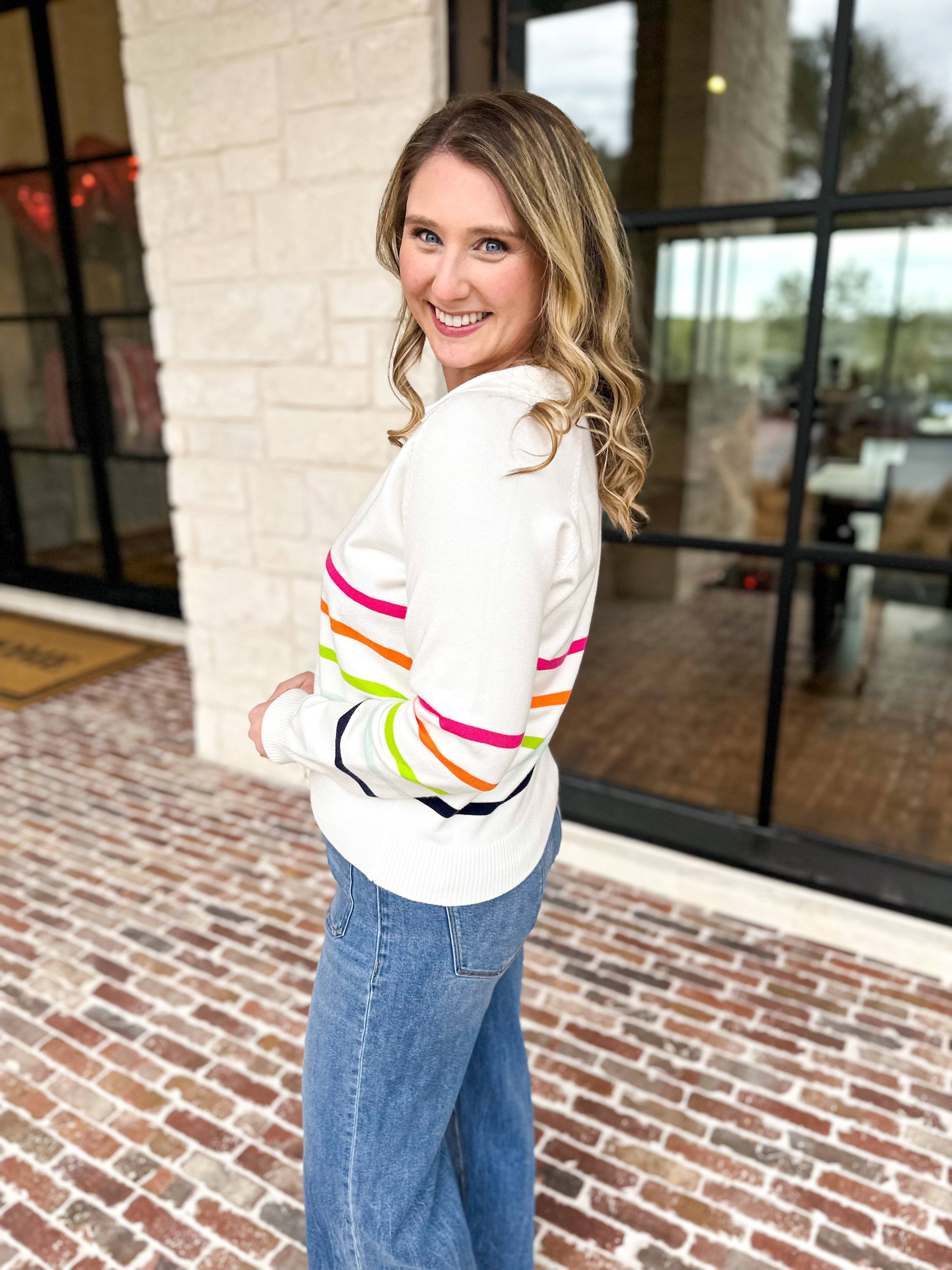 THML - Colorful Collared V-Neck Sweater Top-230 Sweaters/Cardis-THML-July & June Women's Fashion Boutique Located in San Antonio, Texas