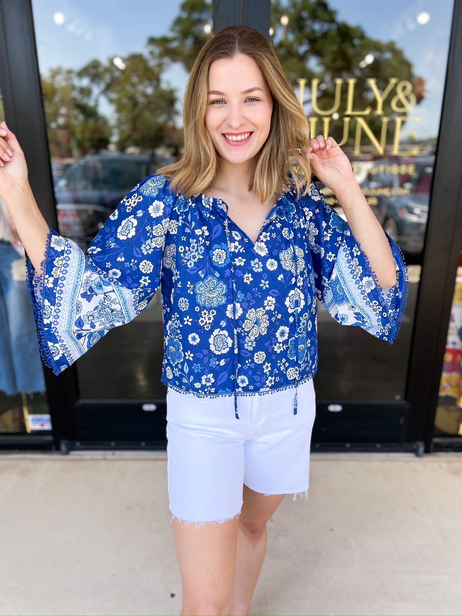 Katie Floral Blouse-200 Fashion Blouses-PINCH-July & June Women's Fashion Boutique Located in San Antonio, Texas