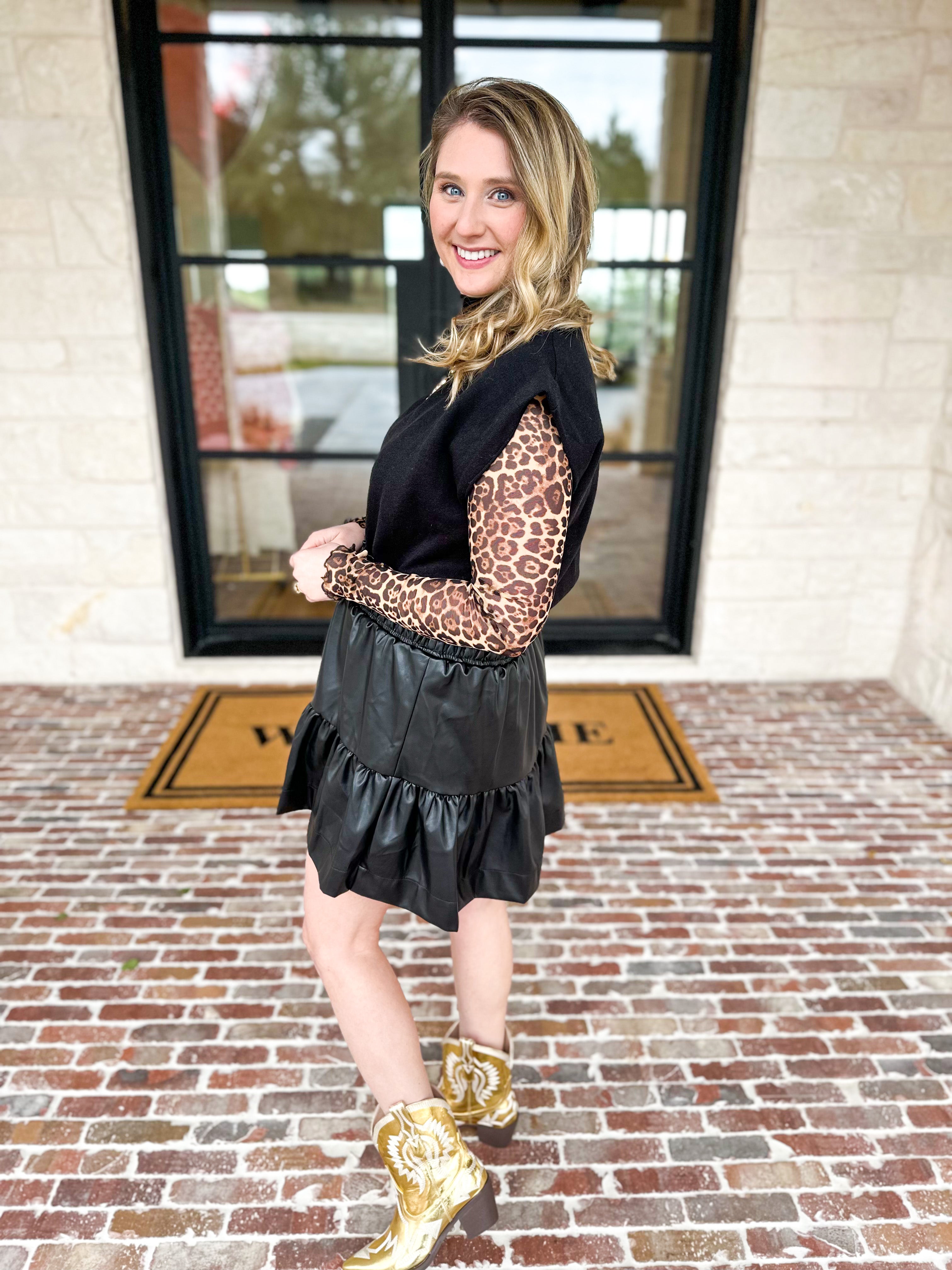 Sheer Long Sleeve Layering Top - Leopard-200 Fashion Blouses-VEVERET CLOTHING-July & June Women's Fashion Boutique Located in San Antonio, Texas