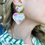Bohemian Gemme - Pink Floral Heart Statement Earrings-110 Jewelry & Hair-Bohemian Gemme-July & June Women's Fashion Boutique Located in San Antonio, Texas