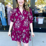 Red Plum Floral Mini Dress-510 Mini-FATE-July & June Women's Fashion Boutique Located in San Antonio, Texas