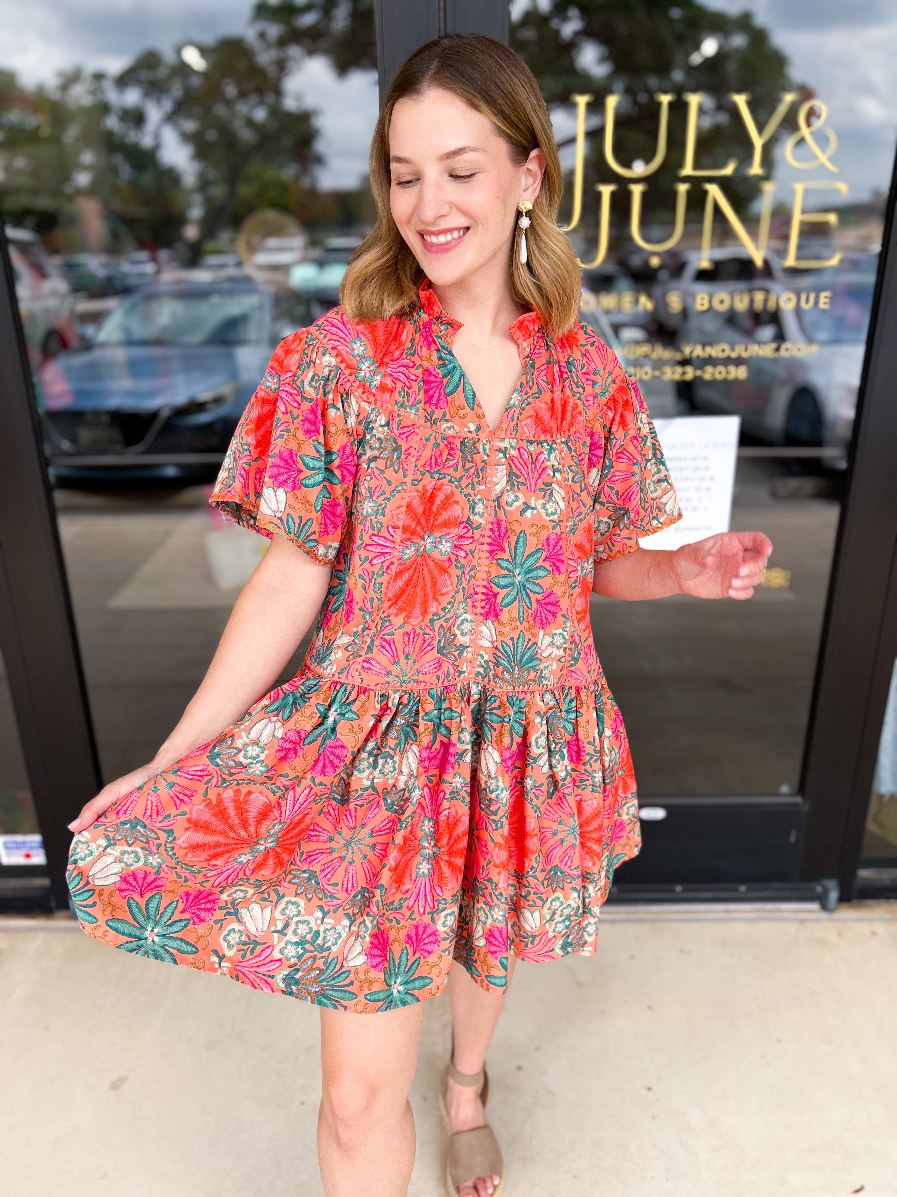 The Carrie Floral Print Mini Dress-510 Mini-OLIVACEOUS-July & June Women's Fashion Boutique Located in San Antonio, Texas
