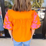 THML - Bold Citrus Embroidered Blouse-200 Fashion Blouses-THML-July & June Women's Fashion Boutique Located in San Antonio, Texas