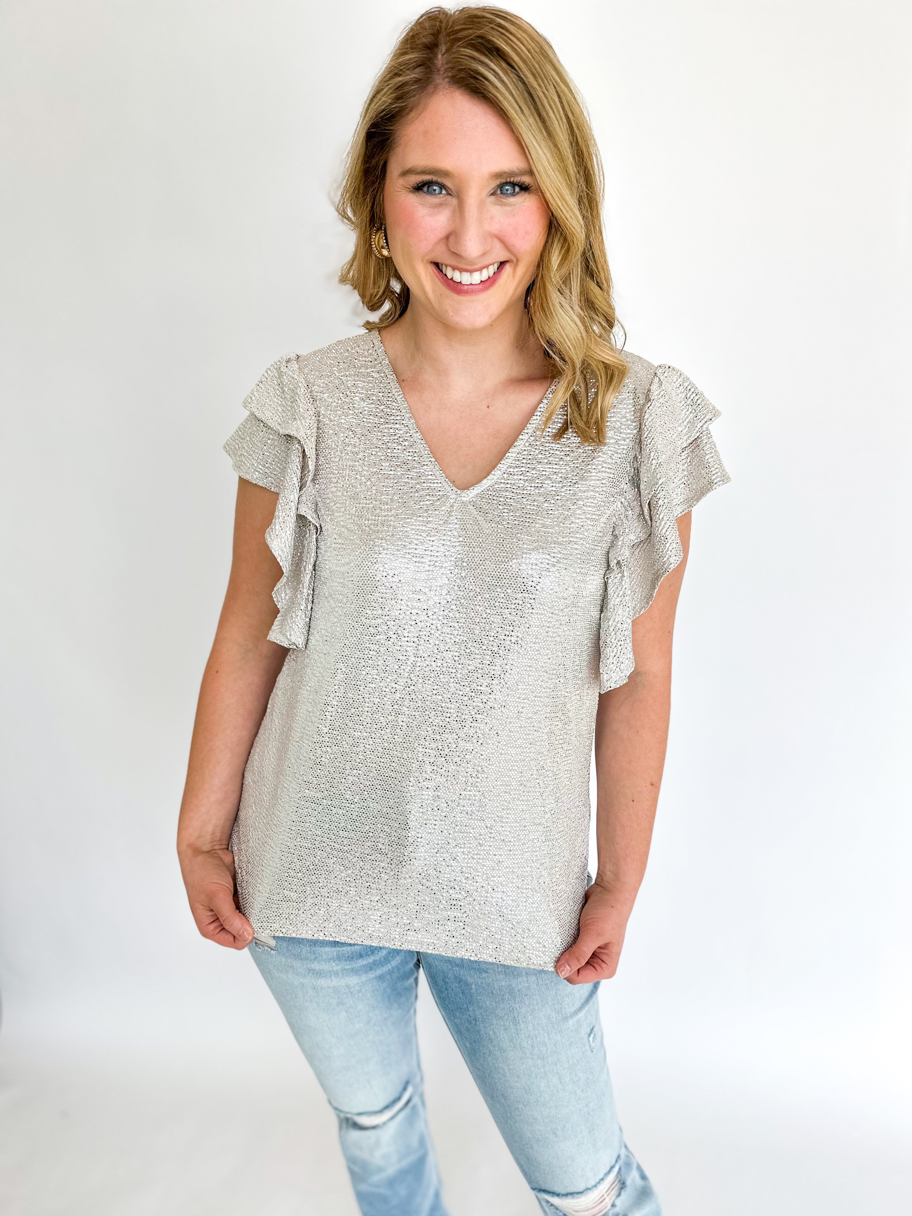 Textured Champagne Blouse-200 Fashion Blouses-CARAMELA-July & June Women's Fashion Boutique Located in San Antonio, Texas