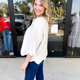 Scalloped Sweater Top - Cream-230 Sweaters/Cardis-ENTRO-July & June Women's Fashion Boutique Located in San Antonio, Texas