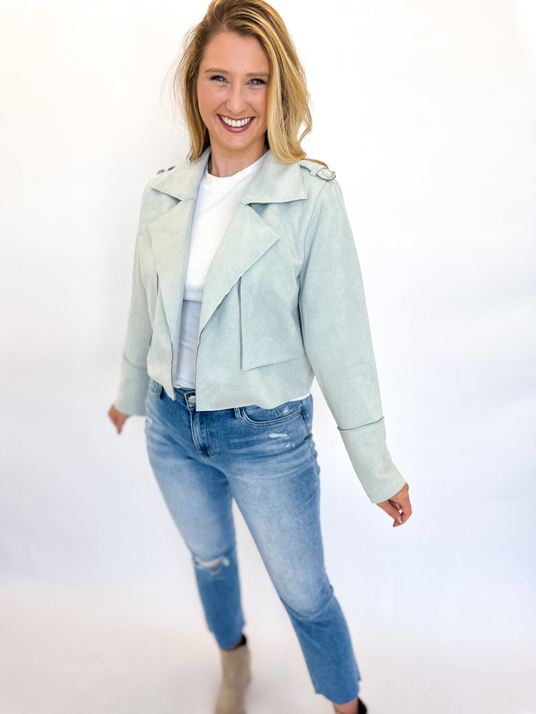 Light Blue Suede Cropped Jacket-600 Outerwear-FATE-July & June Women's Fashion Boutique Located in San Antonio, Texas