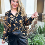 Current Air - Golden Floral Blouse-200 Fashion Blouses-CURRENT AIR CLOTHING-July & June Women's Fashion Boutique Located in San Antonio, Texas