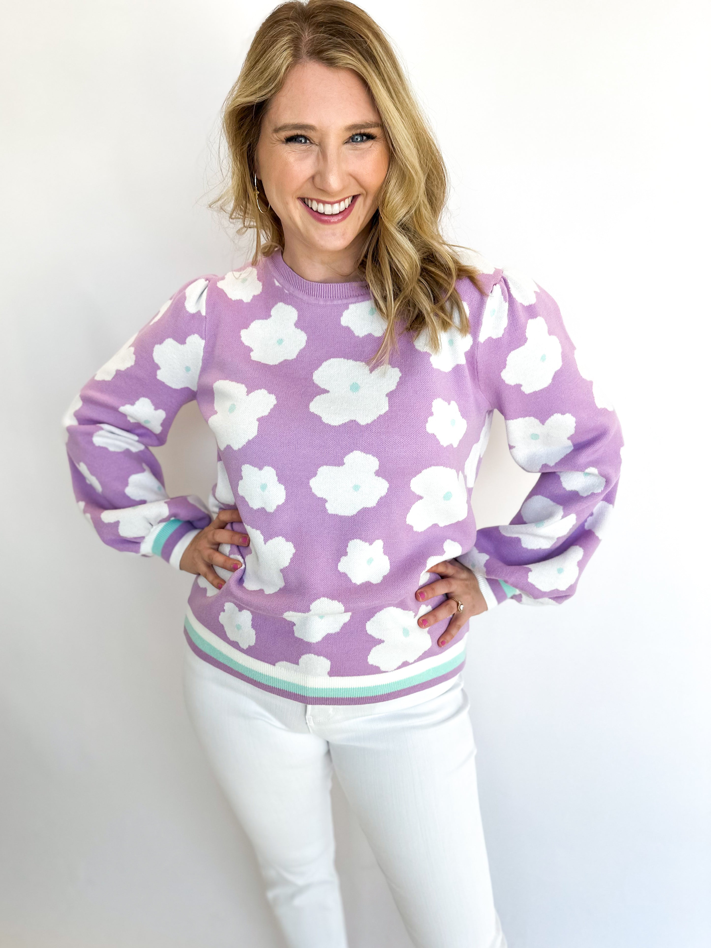 Lavender Floral Sweater-230 Sweaters/Cardis-FATE-July & June Women's Fashion Boutique Located in San Antonio, Texas