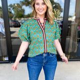 THML - Teal Paisley Blouse-200 Fashion Blouses-THML-July & June Women's Fashion Boutique Located in San Antonio, Texas