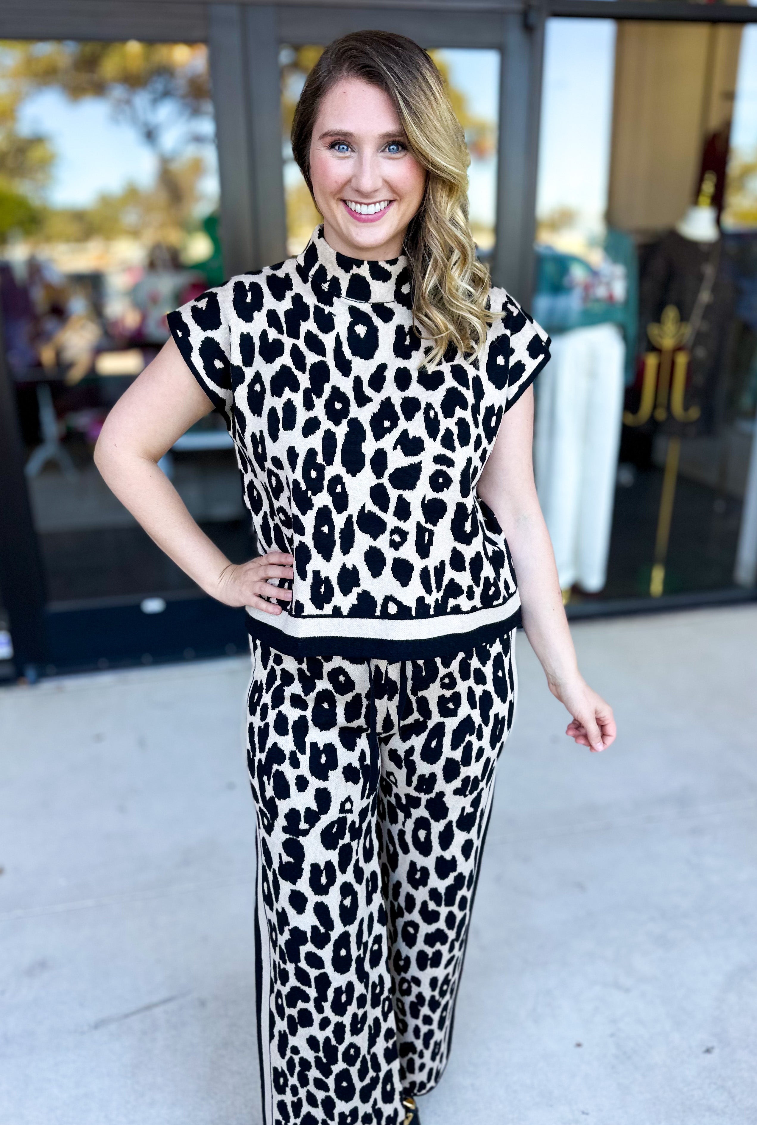 Luxurious Cheetah Knit Pant Set-300 Athleisure/Lounge-ENTRO-July & June Women's Fashion Boutique Located in San Antonio, Texas
