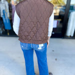 Quilted Bow Vest - Brown-600 Outerwear-BLU PEPPER-July & June Women's Fashion Boutique Located in San Antonio, Texas