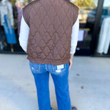 Quilted Bow Vest - Brown-600 Outerwear-BLU PEPPER-July & June Women's Fashion Boutique Located in San Antonio, Texas