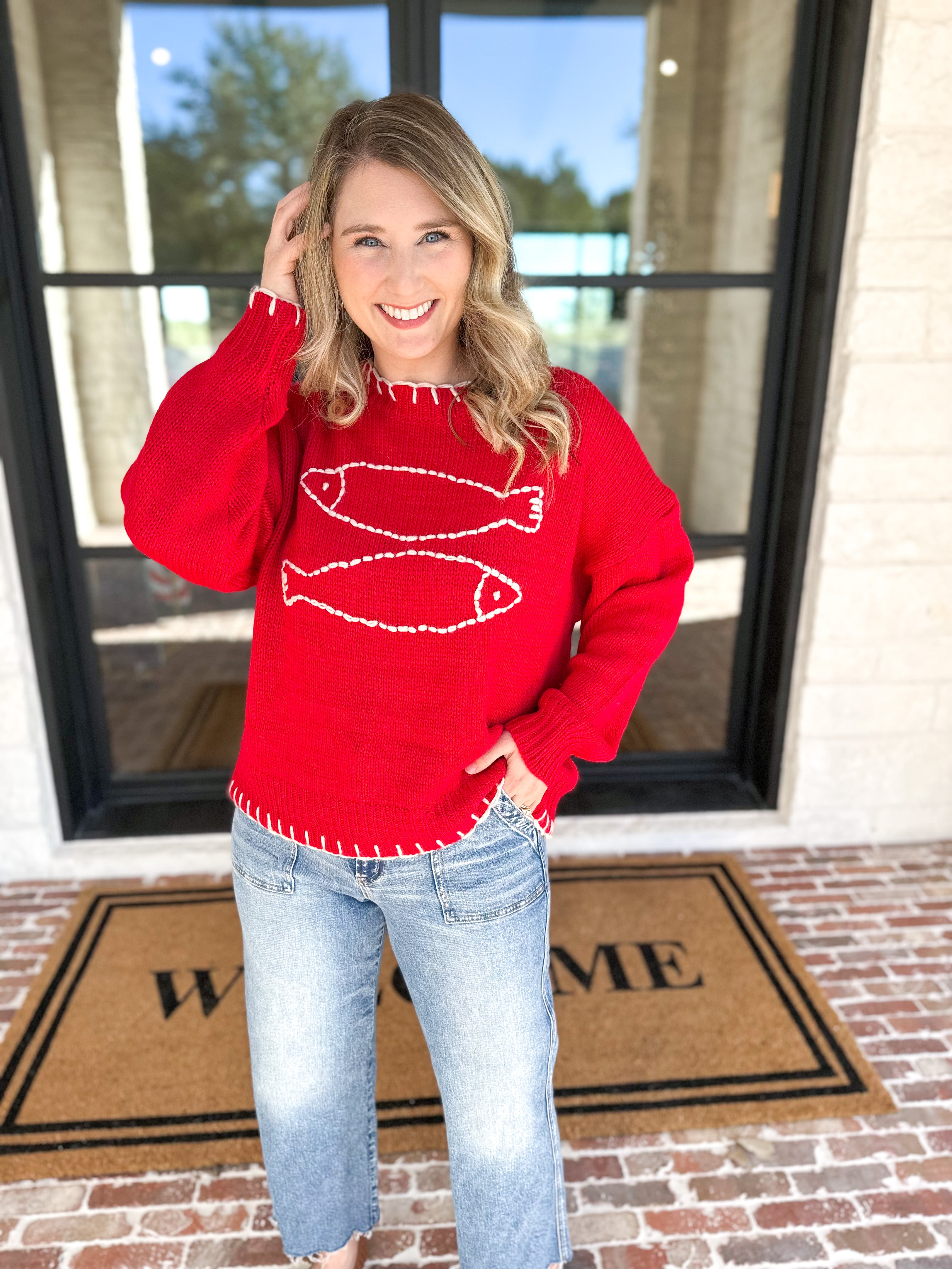Fish Knit Sweater-BAILEY ROSE-July & June Women's Fashion Boutique Located in San Antonio, Texas
