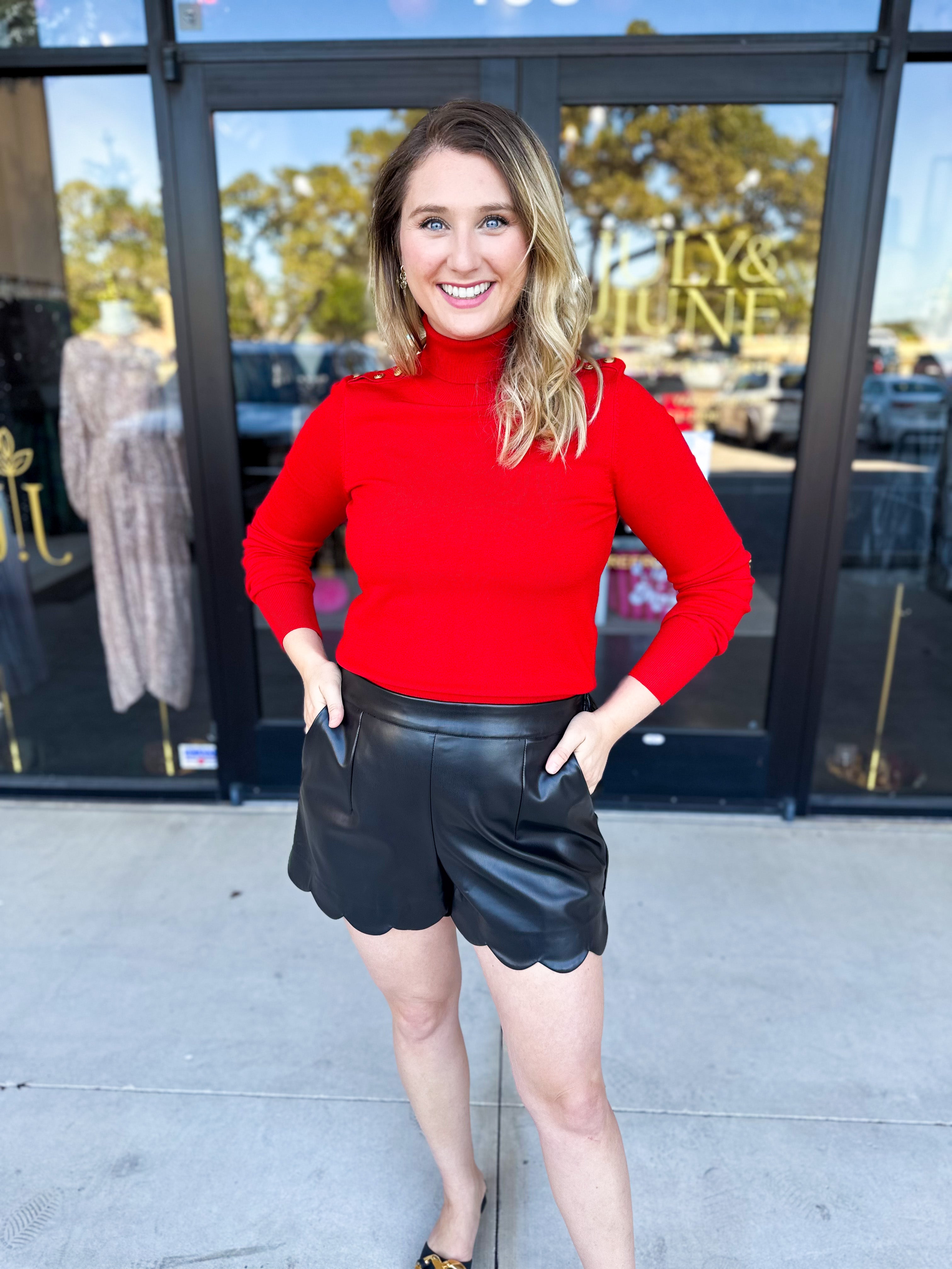 Classic Turtleneck Sweater Top - Red-230 Sweaters/Cardis-SKIES ARE BLUE-July & June Women's Fashion Boutique Located in San Antonio, Texas