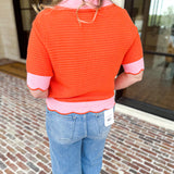 THML - Orange & Pink Collared Knit Top-230 Sweaters/Cardis-THML-July & June Women's Fashion Boutique Located in San Antonio, Texas