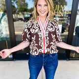 THML - Mocha Scroll Blouse-200 Fashion Blouses-THML-July & June Women's Fashion Boutique Located in San Antonio, Texas