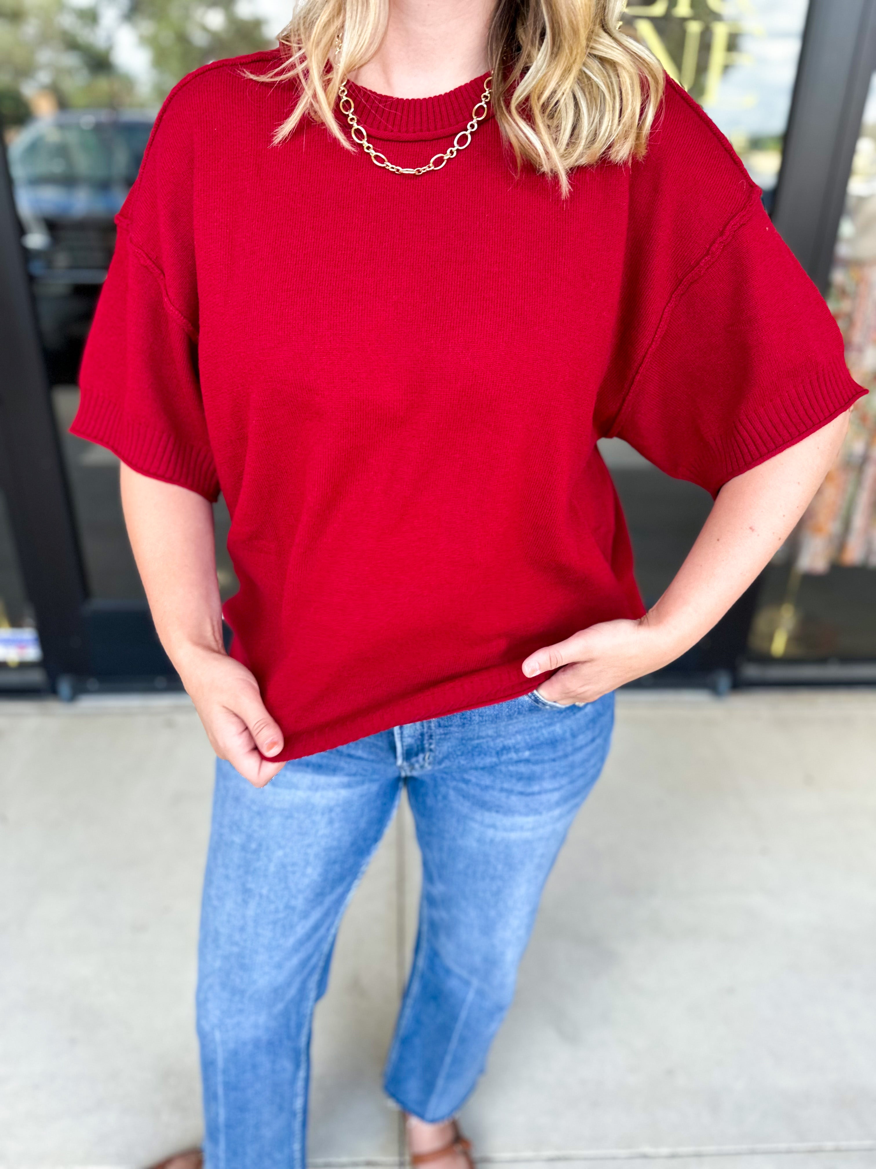 The Ella Knit Sweater Top - Burgundy-230 Sweaters/Cardis-JODIFL-July & June Women's Fashion Boutique Located in San Antonio, Texas