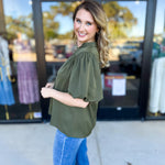 Back To Work Blouse - Olive-200 Fashion Blouses-JODIFL-July & June Women's Fashion Boutique Located in San Antonio, Texas