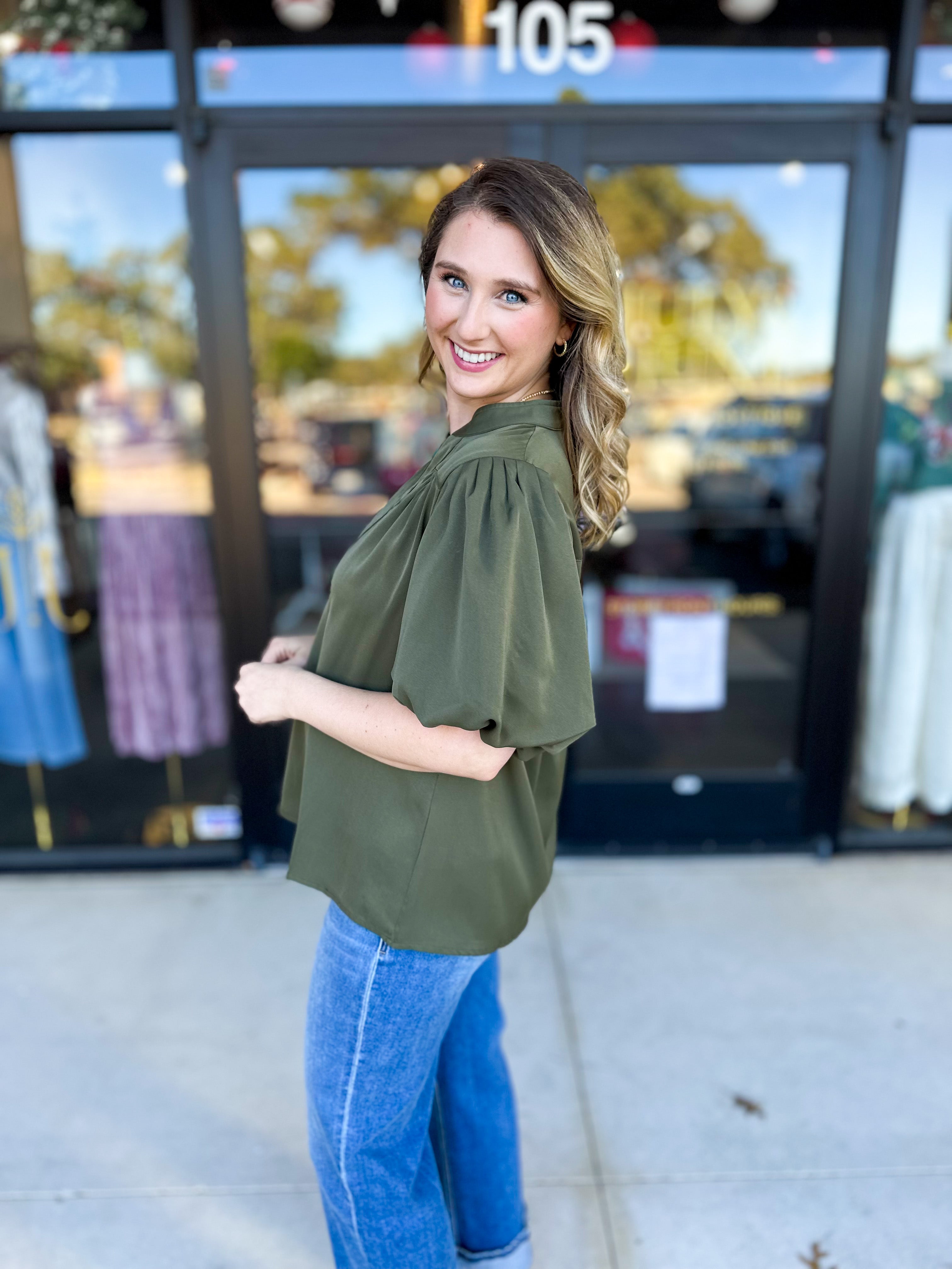 Back To Work Blouse - Olive-200 Fashion Blouses-JODIFL-July & June Women's Fashion Boutique Located in San Antonio, Texas