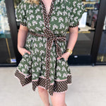 Olive & Chocolate Brown Floral Mini Dress-510 Mini-ENTRO-July & June Women's Fashion Boutique Located in San Antonio, Texas