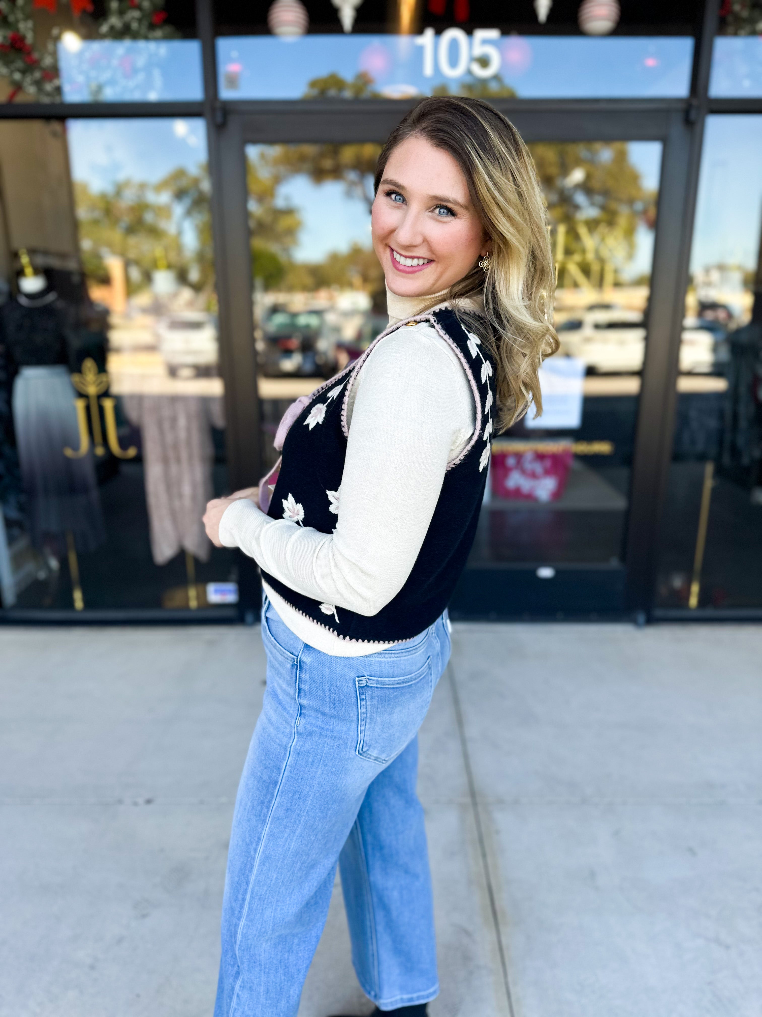 Mauve & Black Knit Floral Vest-600 Outerwear-LISTICLE-July & June Women's Fashion Boutique Located in San Antonio, Texas