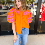 THML - Bold Citrus Embroidered Blouse-200 Fashion Blouses-THML-July & June Women's Fashion Boutique Located in San Antonio, Texas