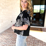 THML - Black & White Flower Power Blouse-200 Fashion Blouses-THML-July & June Women's Fashion Boutique Located in San Antonio, Texas