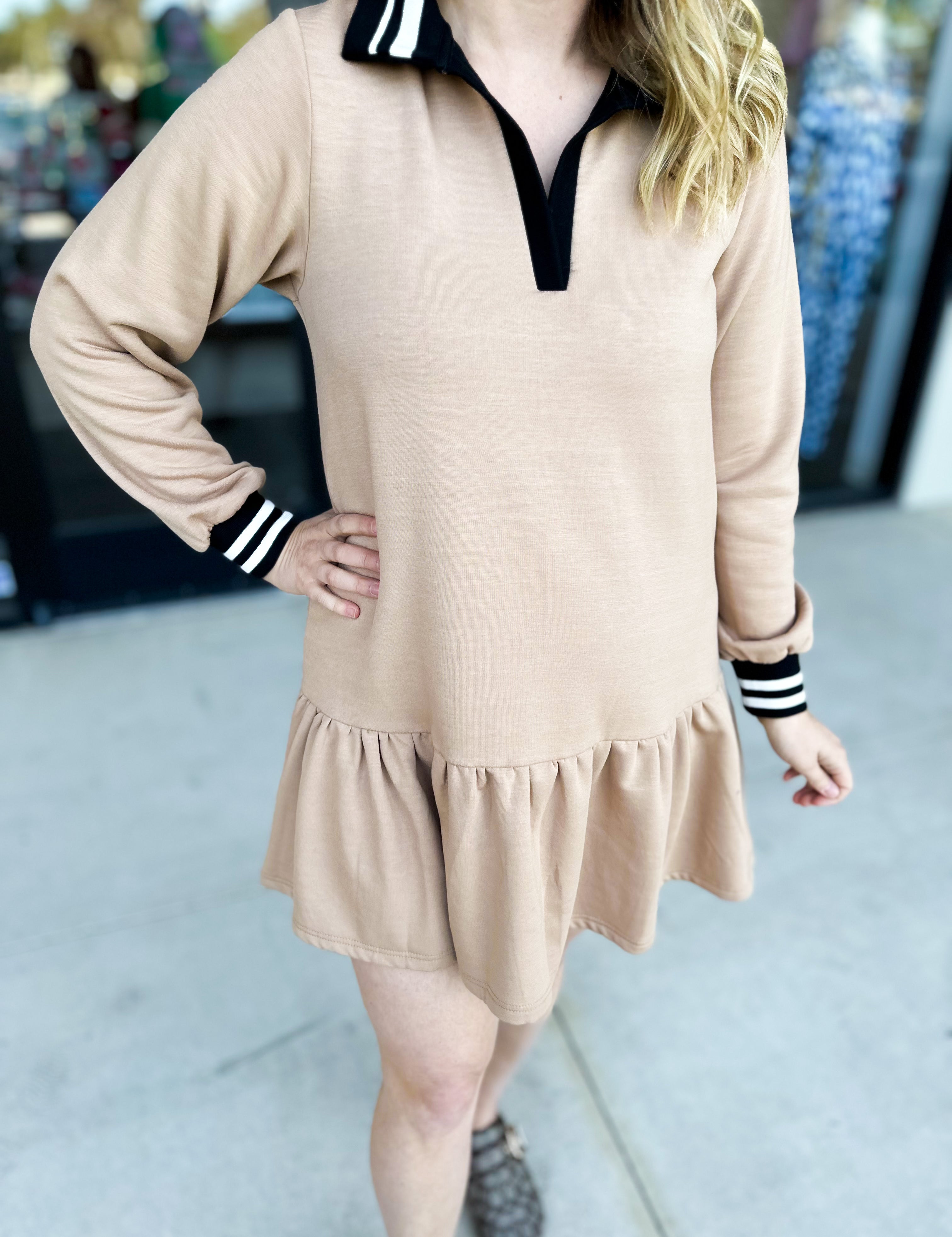 Mary Square - Allison Latte Mini Dress-510 Mini-MARY SQUARE-July & June Women's Fashion Boutique Located in San Antonio, Texas