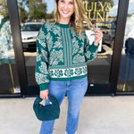Pine Green Floral Sweater-230 Sweaters/Cardis-ENTRO-July & June Women's Fashion Boutique Located in San Antonio, Texas