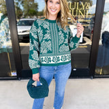 Pine Green Floral Sweater-230 Sweaters/Cardis-ENTRO-July & June Women's Fashion Boutique Located in San Antonio, Texas