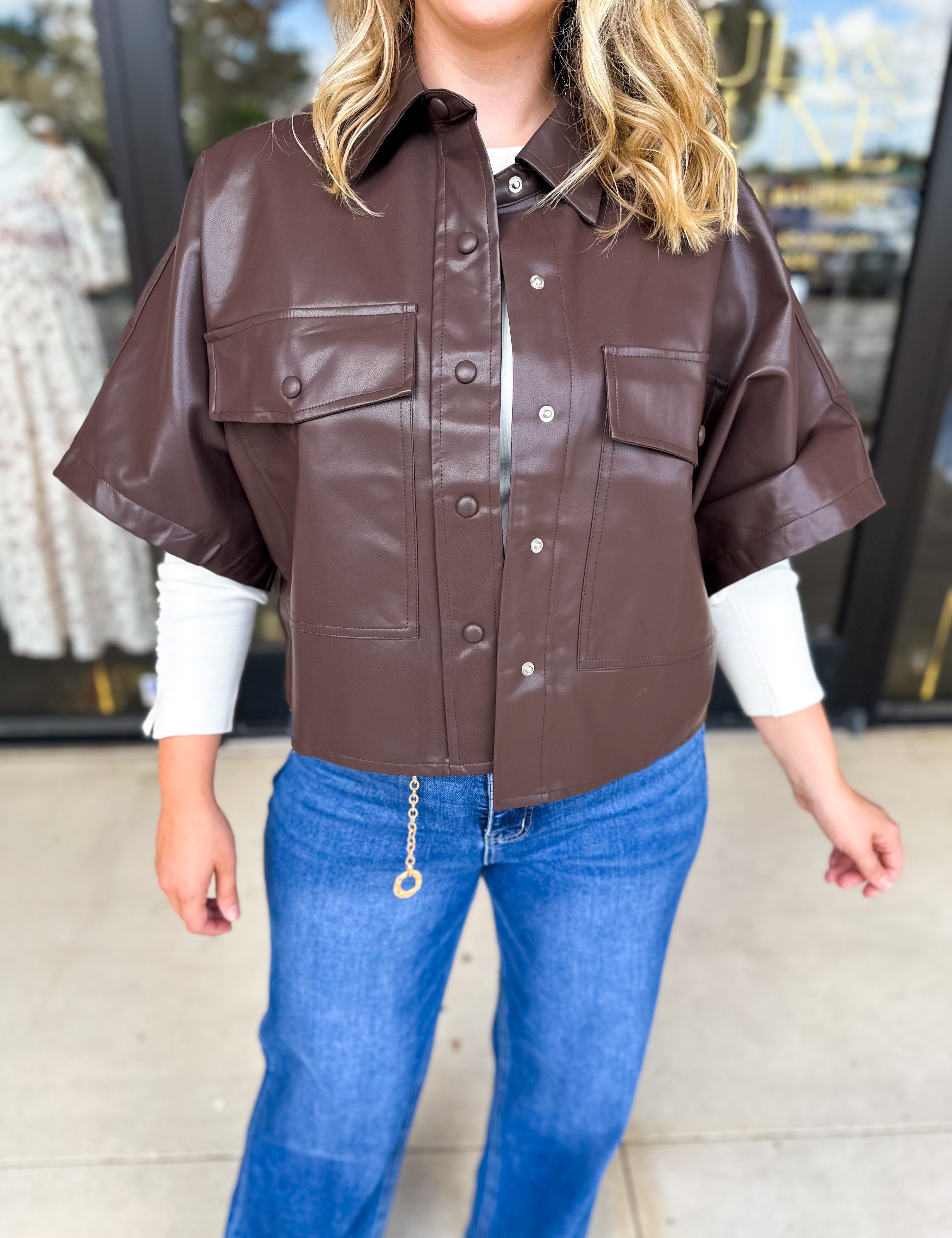 Utility Shirt Jacket - Espresso-200 Fashion Blouses-GLAM-July & June Women's Fashion Boutique Located in San Antonio, Texas