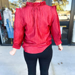 THML - Cherry Red Sheen Blouse-200 Fashion Blouses-THML-July & June Women's Fashion Boutique Located in San Antonio, Texas