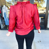 THML - Cherry Red Sheen Blouse-200 Fashion Blouses-THML-July & June Women's Fashion Boutique Located in San Antonio, Texas