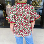 Burgundy & Olive Floral Blouse-200 Fashion Blouses-ENTRO-July & June Women's Fashion Boutique Located in San Antonio, Texas