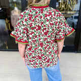 Burgundy & Olive Floral Blouse-200 Fashion Blouses-ENTRO-July & June Women's Fashion Boutique Located in San Antonio, Texas