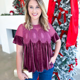 Lace Details Velvet Blouse - Pink-200 Fashion Blouses-FATE-July & June Women's Fashion Boutique Located in San Antonio, Texas
