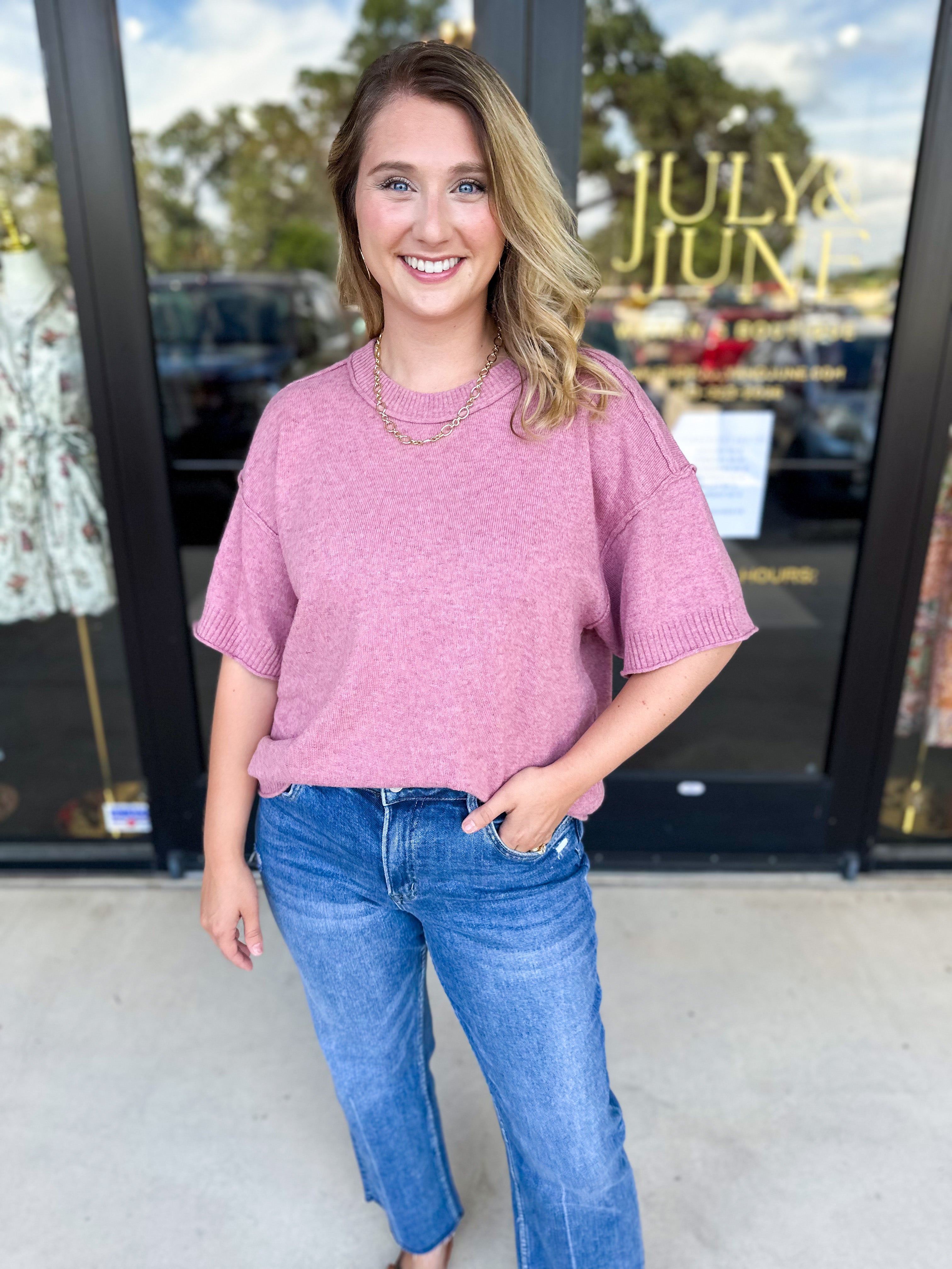 The Ella Knit Sweater Top - Mauve-230 Sweaters/Cardis-JODIFL-July & June Women's Fashion Boutique Located in San Antonio, Texas