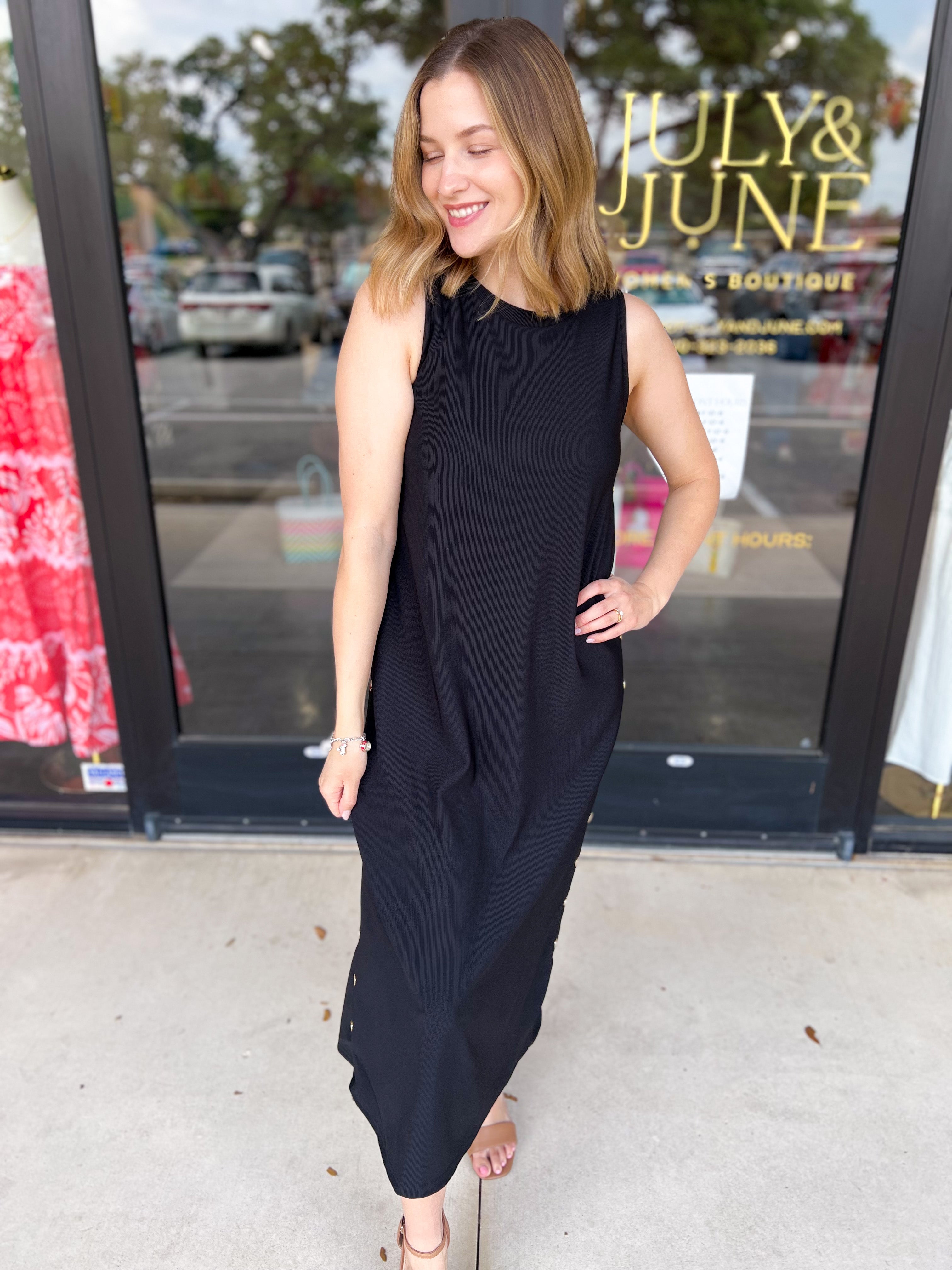 Casual Chic Midi Dress - Black-500 Midi-ENTRO-July & June Women's Fashion Boutique Located in San Antonio, Texas