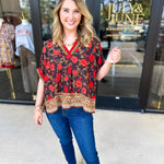 Fall Garden Blouse - Black-200 Fashion Blouses-ENTRO-July & June Women's Fashion Boutique Located in San Antonio, Texas