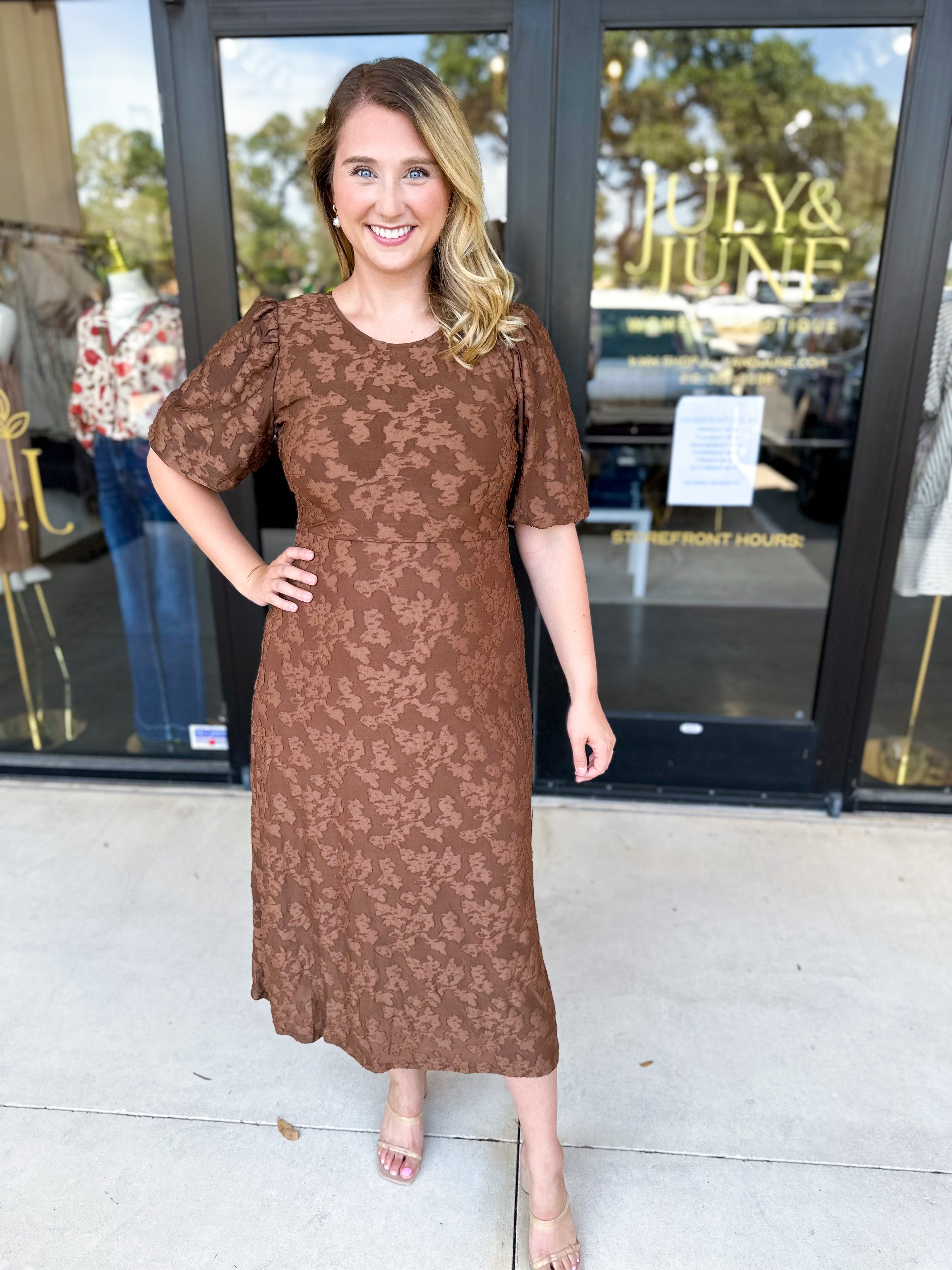 Fall Lace Midi Dress - Chocolate-500 Midi-POLOGRAM-July & June Women's Fashion Boutique Located in San Antonio, Texas